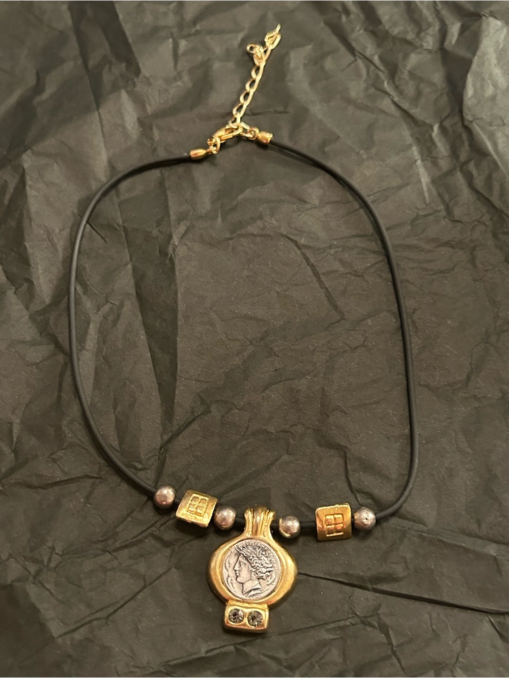 Gold-tone Greece Pendant Necklace with Bead Accents